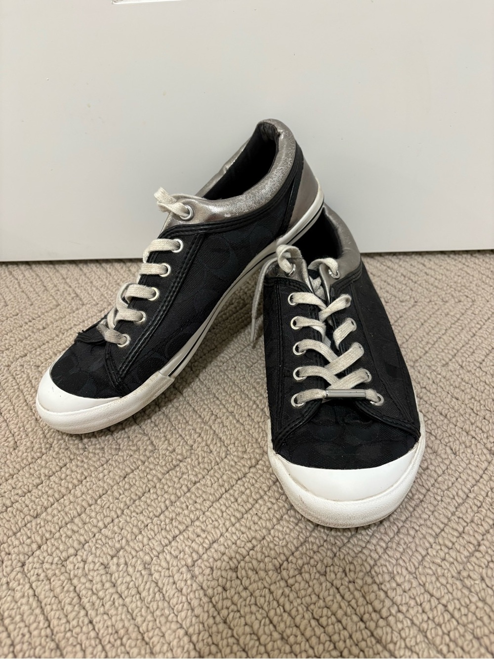 Coach Francesca Metallic Silver and Black Lace-Up Sneakers